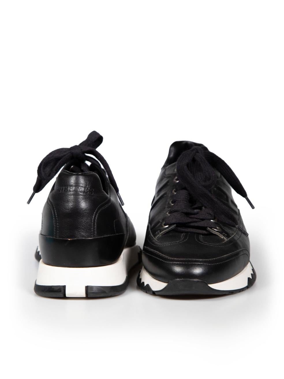 Hermès Black Leather Trail Lace Up Trainers Size IT 38.5 In Good Condition For Sale In London, GB