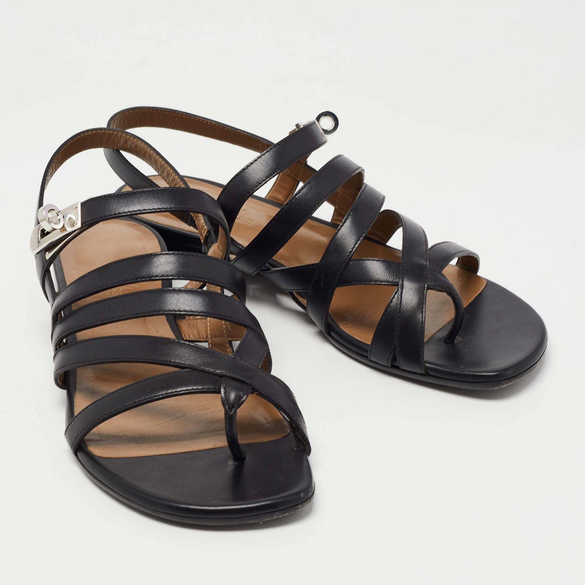 Hermes Black Leather Transat Slingback Sandals Size 37.5 1
