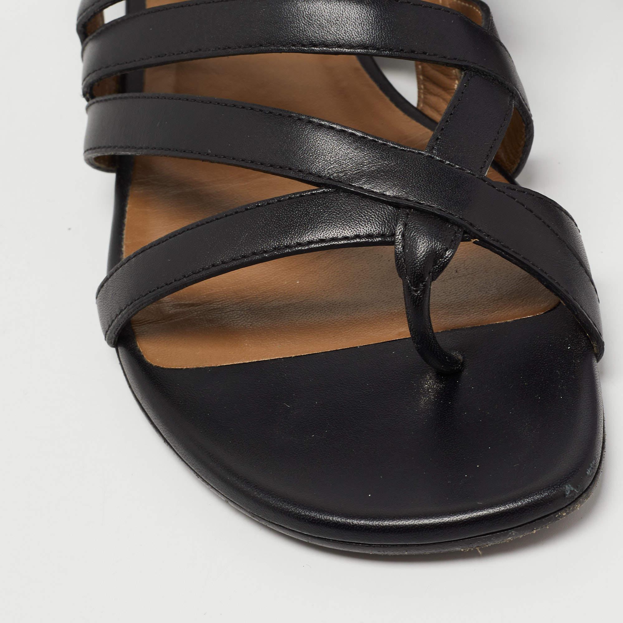 Hermes Black Leather Transat Slingback Sandals Size 37.5 3
