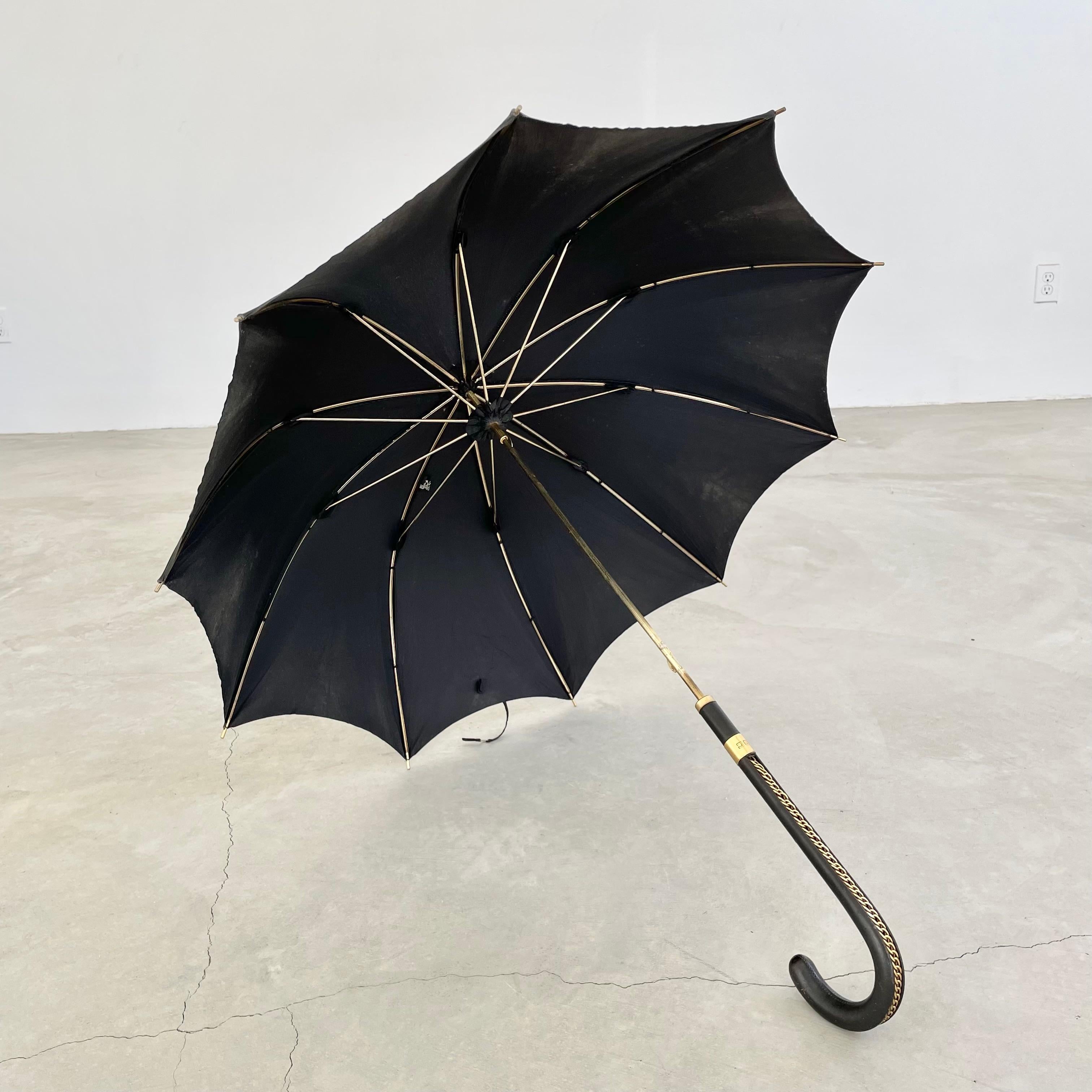 Metal Hermès Black Leather Umbrella