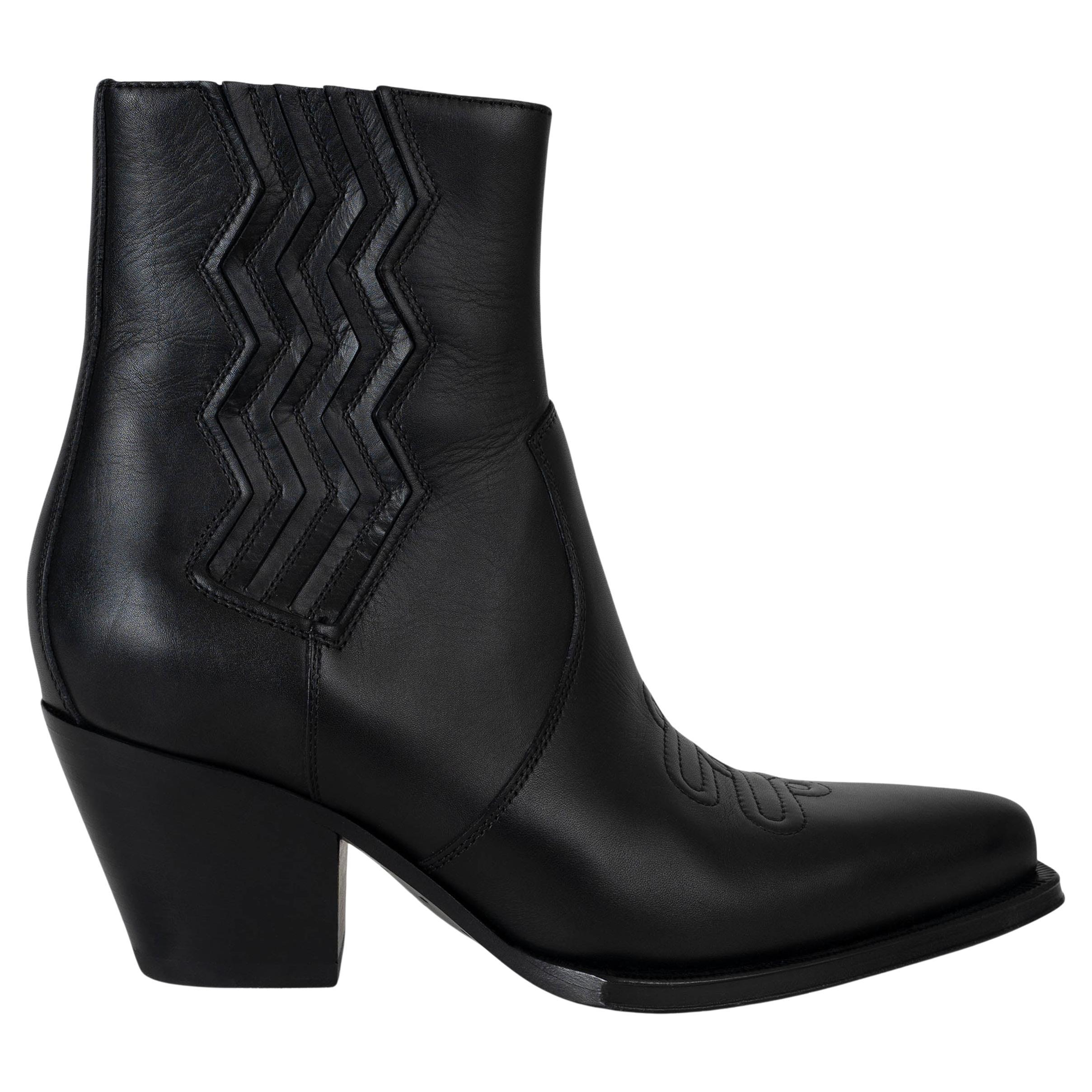 HERMES pelle nera Vega COWBOY Stivaletti Scarpe 37,5 in vendita