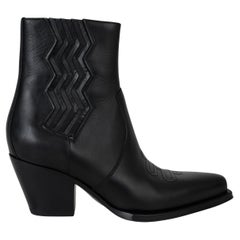 HERMES black leather VEGAS COWBOY Ankle Boots Shoes 37.5