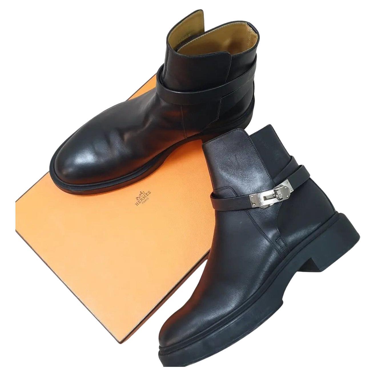 Hermes Schwarz Leder Veo Stiefelette Sz. 38 im Angebot