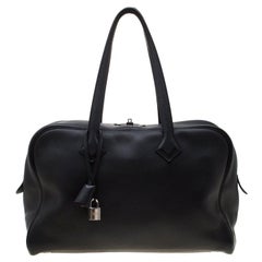 Hermes Black Leather Victoria II Fourre Tout 35 Bag