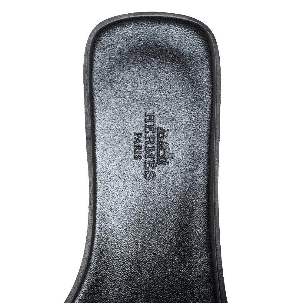 Hermes Black Leather View Slide Sandals Size 38 2