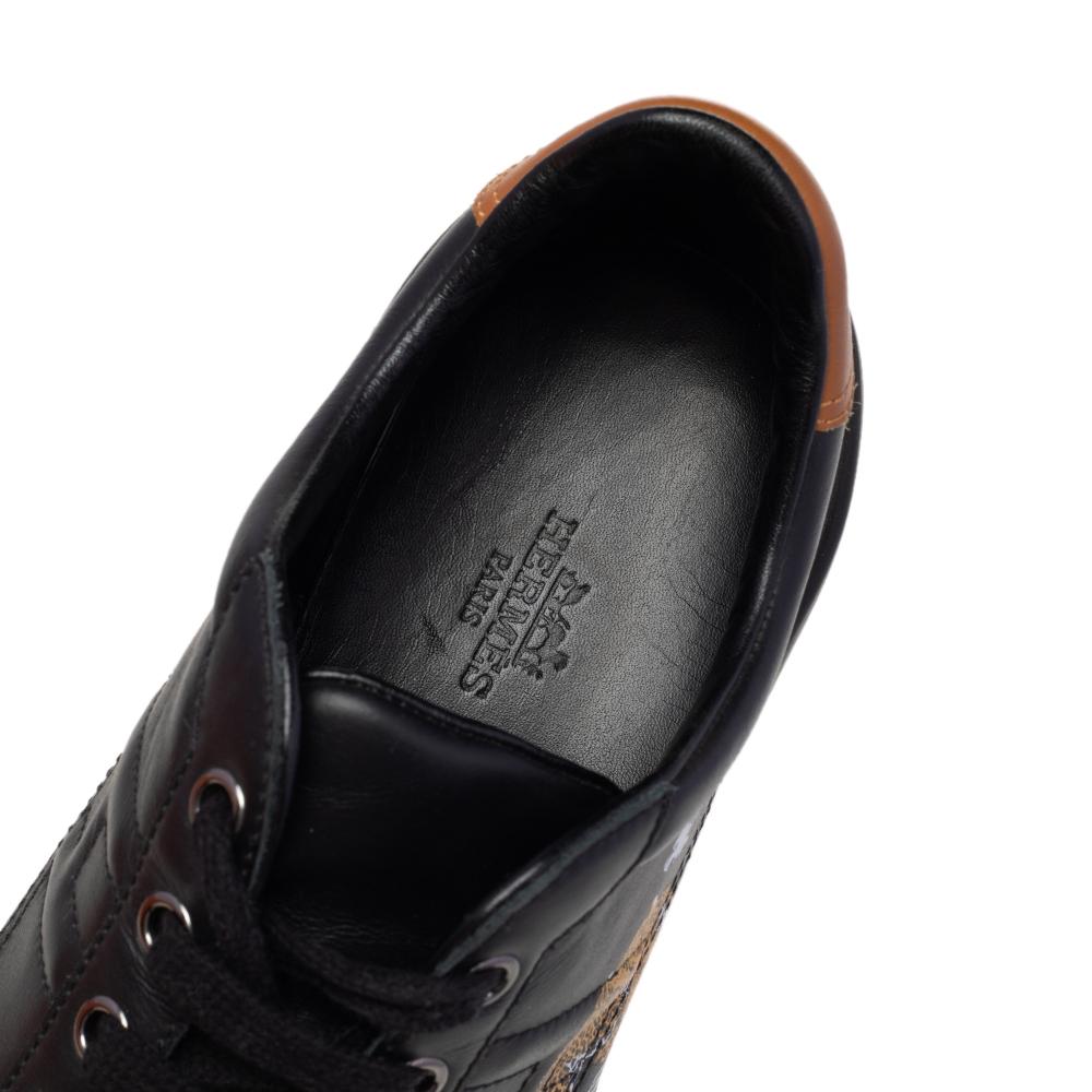Hermes Black Leather Voltage Jungle Love Print Low Top Sneakers Size 39.5 In Good Condition In Dubai, Al Qouz 2