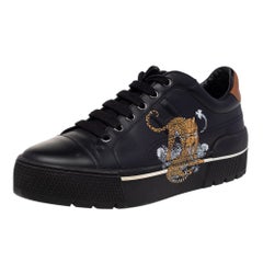 Hermes Black Leather Voltage Jungle Love Print Low Top Sneakers Size 39.5
