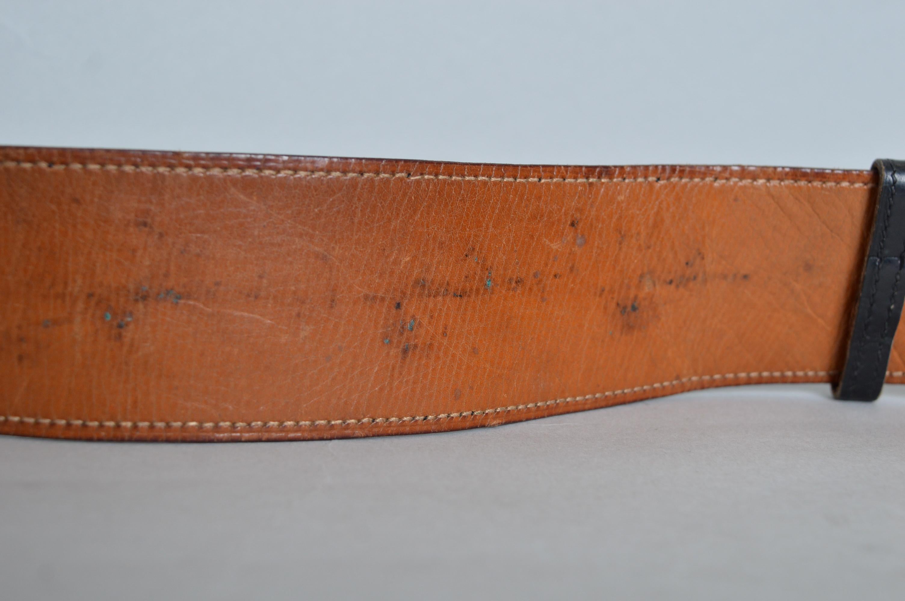 Hermès Black leather waist belt with decorative Gold square detail For Sale 5