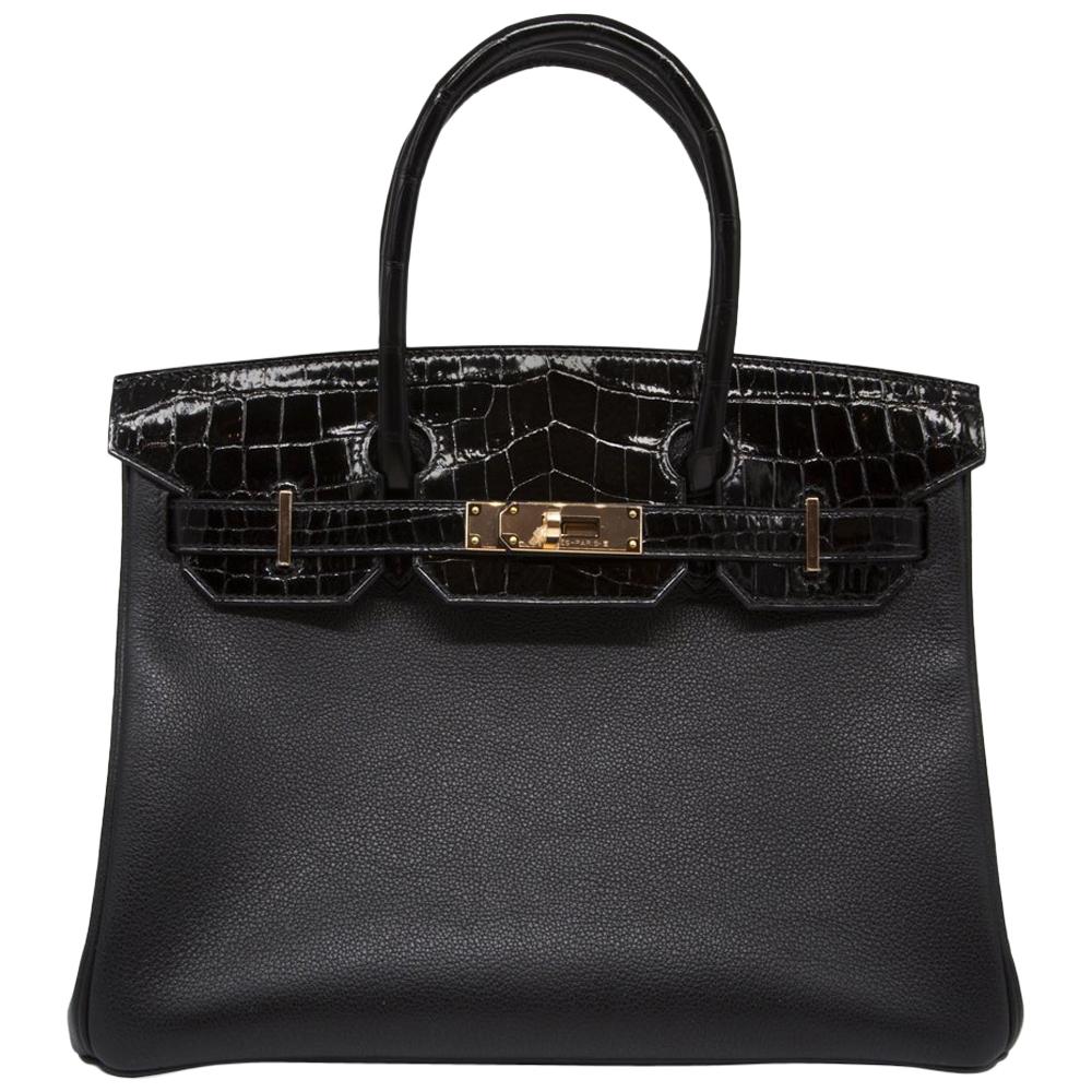 Hermès Black Lisse Crocodile 30cm SAC Birkin Bag