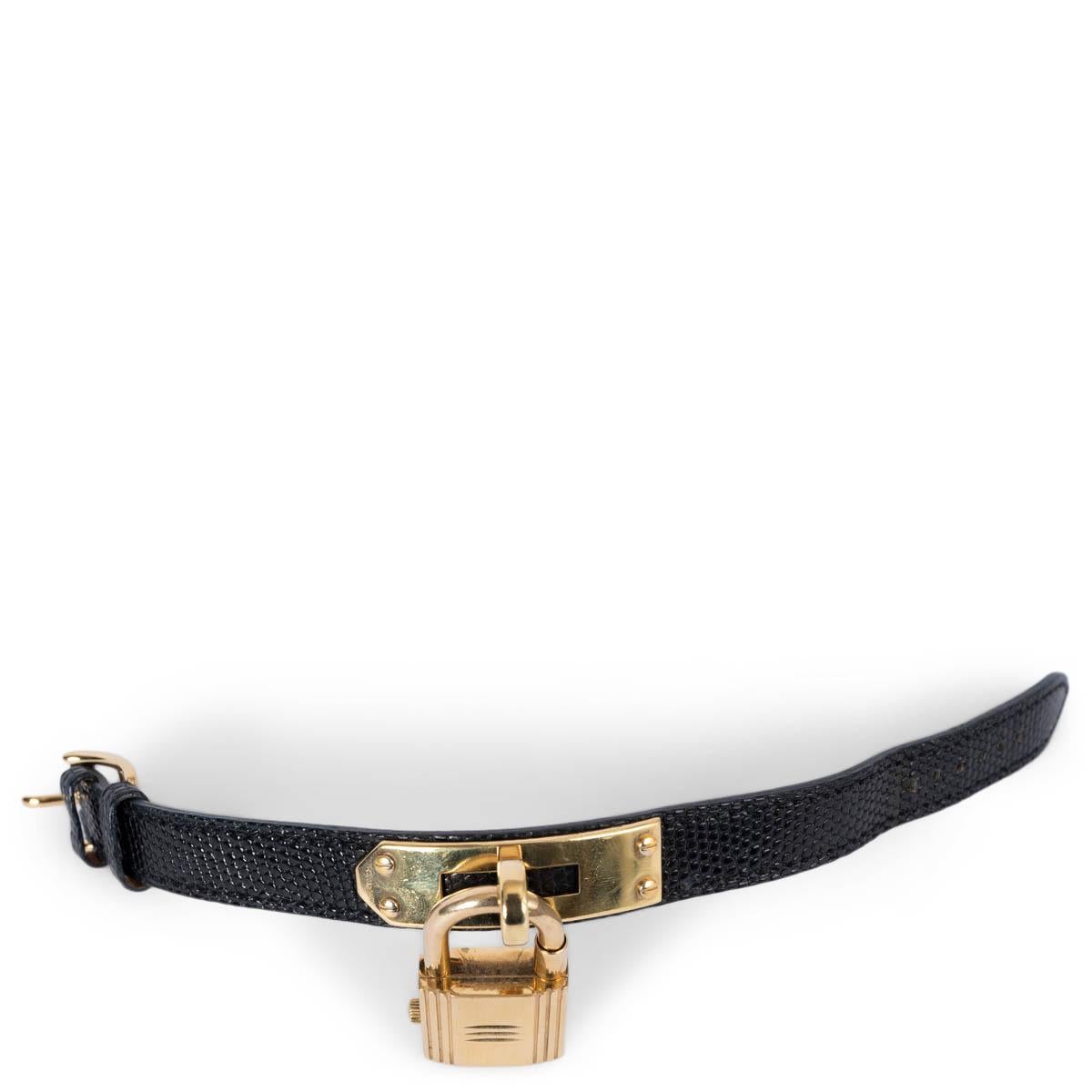 Hermes black lizard 1996 KELLY 19MM Watch Gold 1