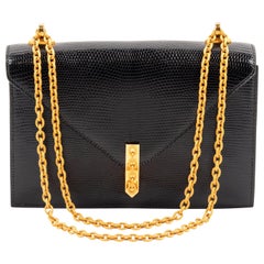 Vintage  Hermès Black Lizard Alcazar Top Handle Shoulder Bag, 1980.