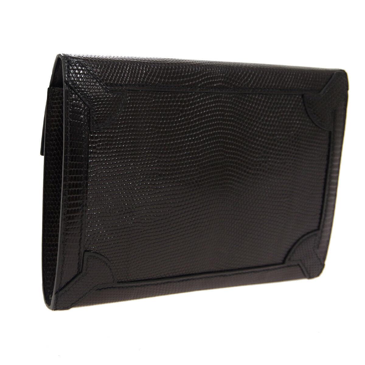 Hermes Black Lizard Exotic Leather Envelope Evening Clutch Bag in Box In Excellent Condition In Chicago, IL