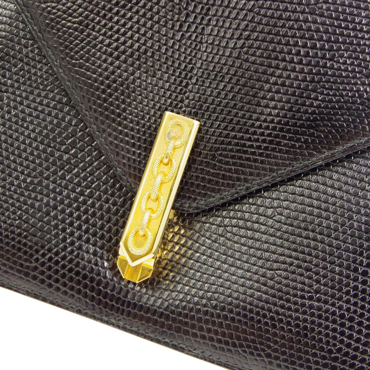 Hermes Black Lizard Exotic Leather Gold Small Evening Clutch Shoulder Flap Bag in Box 

Lizard
Leather
Gold tone hardware
Date code present
Made in France
Shoulder strap drop 16.5