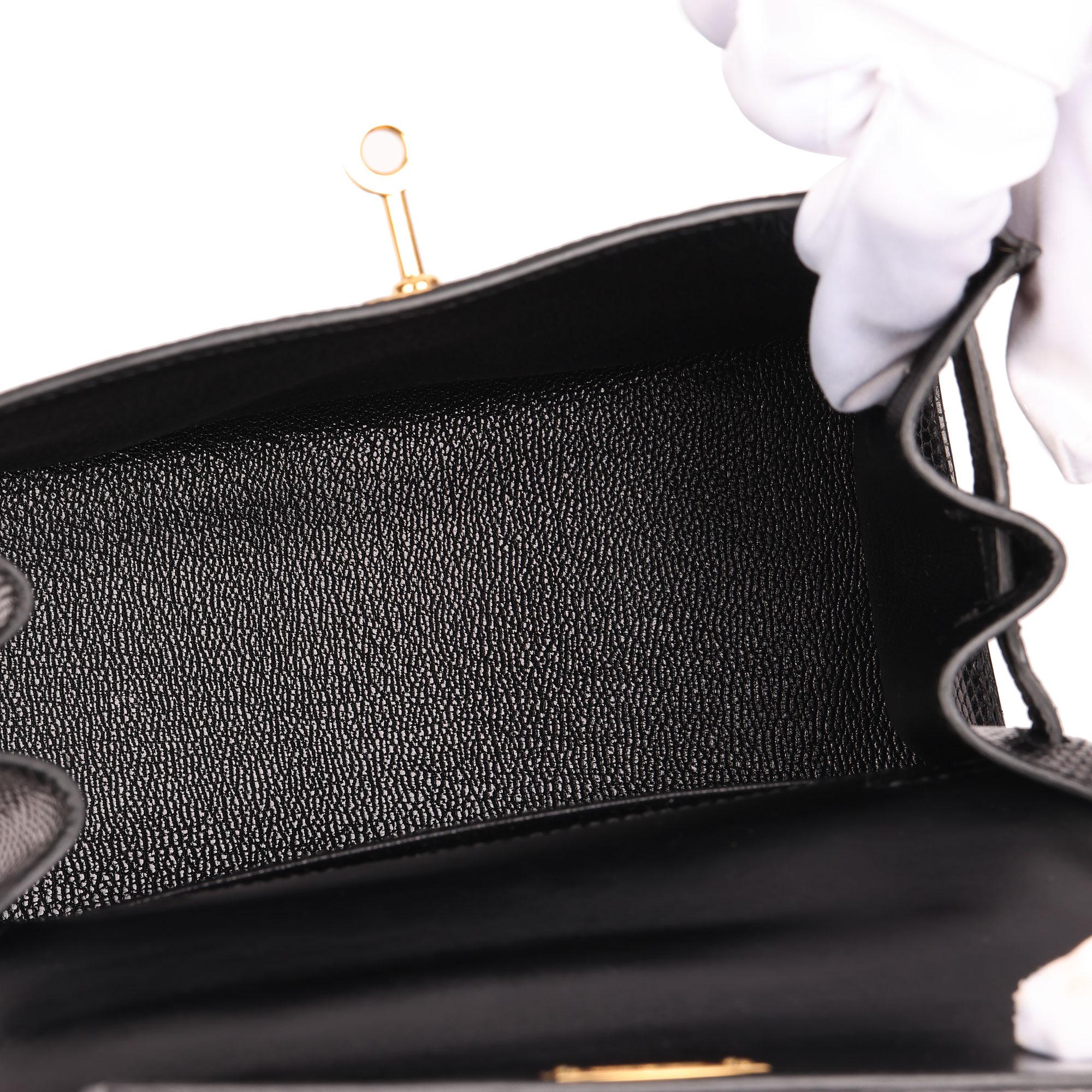 Hermès BLACK LIZARD LEATHER VINTAGE KELLY 20CM SELLIER For Sale 2