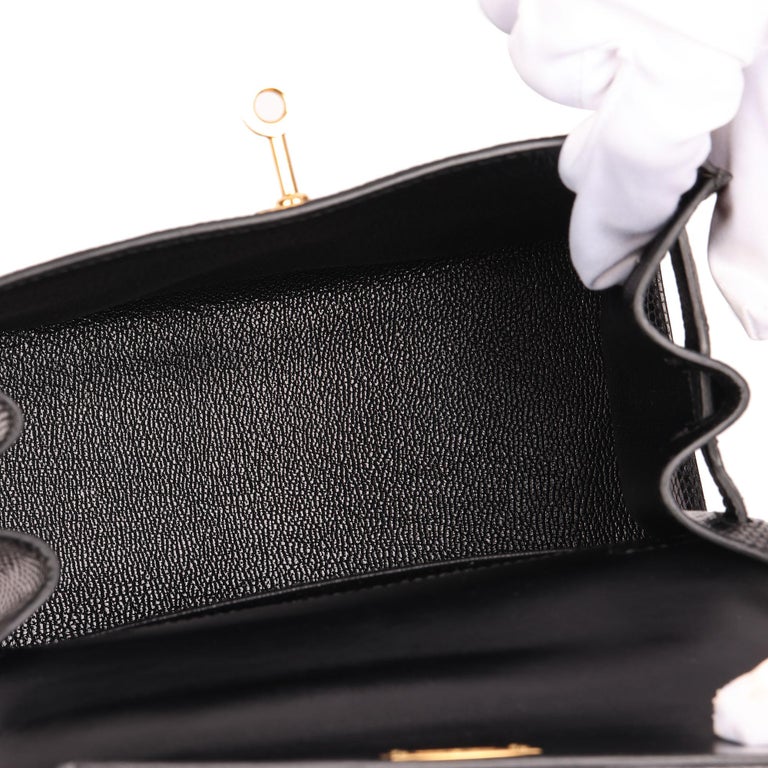 Hermès BLACK LIZARD LEATHER VINTAGE KELLY 20CM SELLIER For Sale at