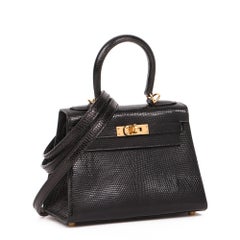 Hermès BLACK LIZARD LEATHER VINTAGE KELLY 20CM SELLIER