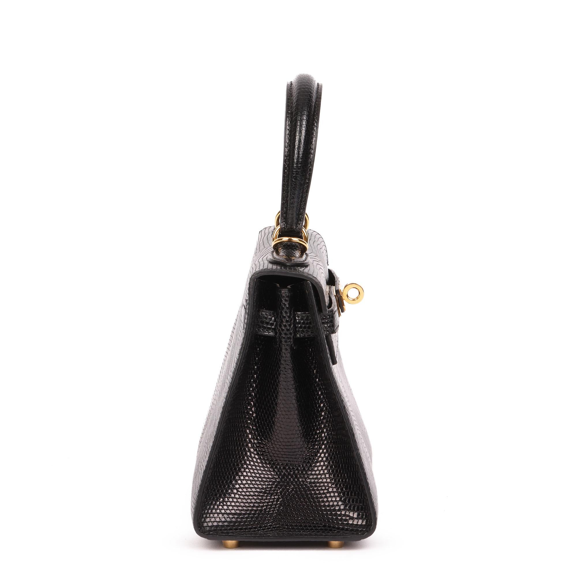 Hermès Black Lizard Leather Vintage Kelly 20cm Sellier (Schwarz) im Angebot