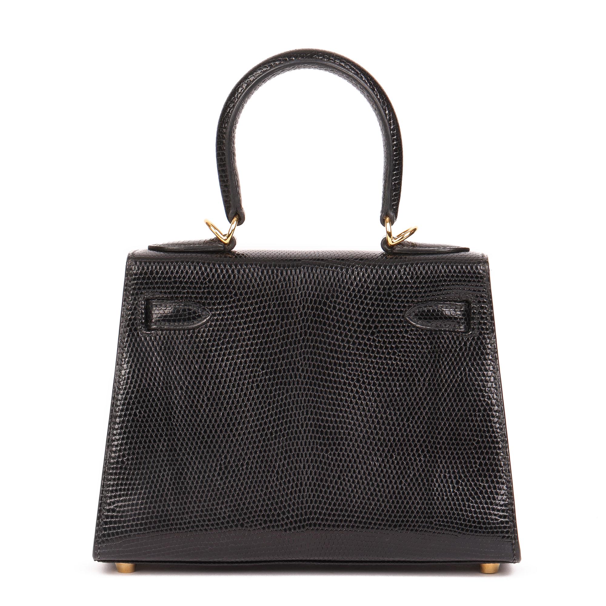 Hermès Black Lizard Leather Vintage Kelly 20cm Sellier Damen im Angebot