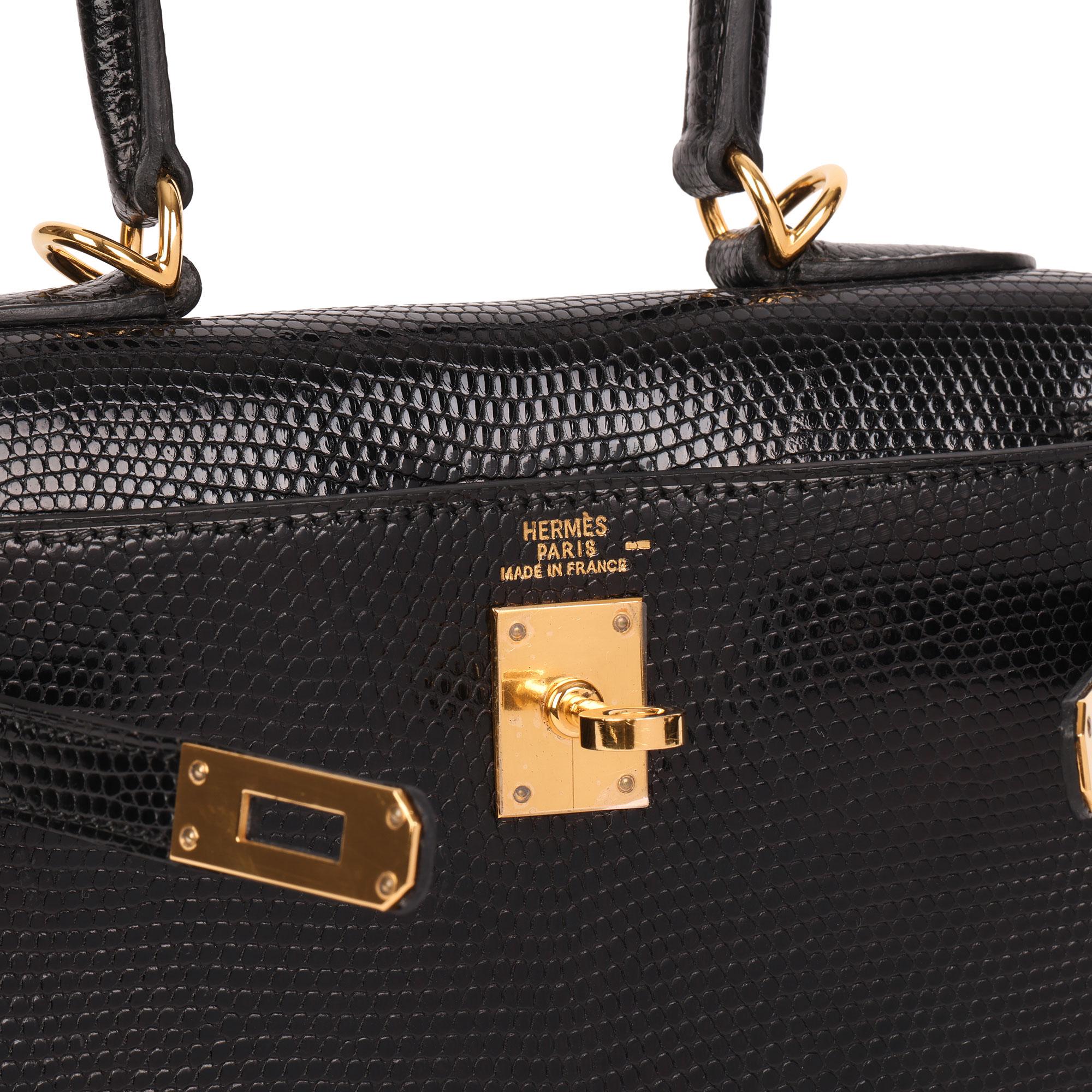 Women's Hermès BLACK LIZARD LEATHER VINTAGE KELLY 20CM SELLIER For Sale