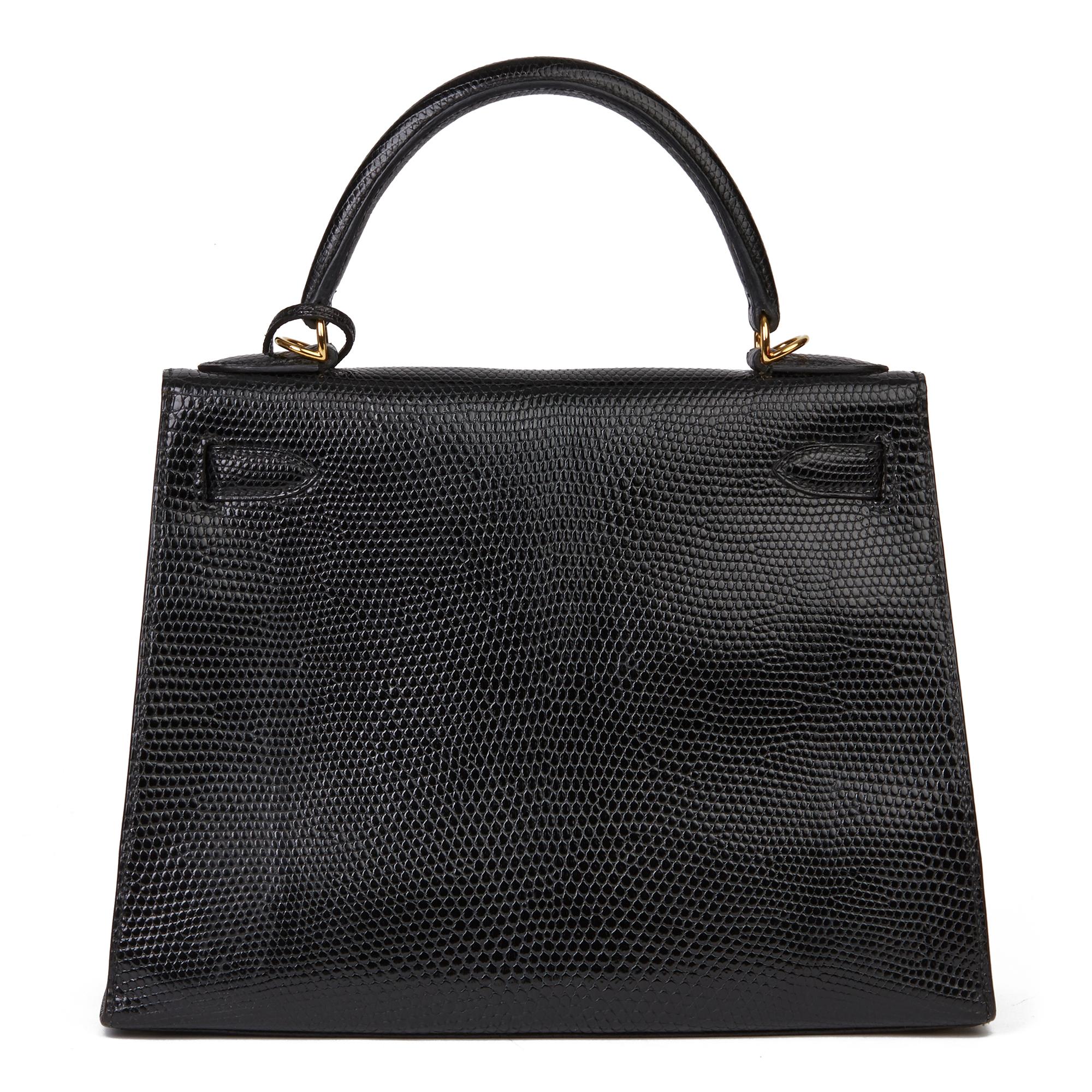Hermès Black Lizard Leather Vintage Kelly 28cm Sellier en Excelente estado para la venta en Bishop's Stortford, Hertfordshire
