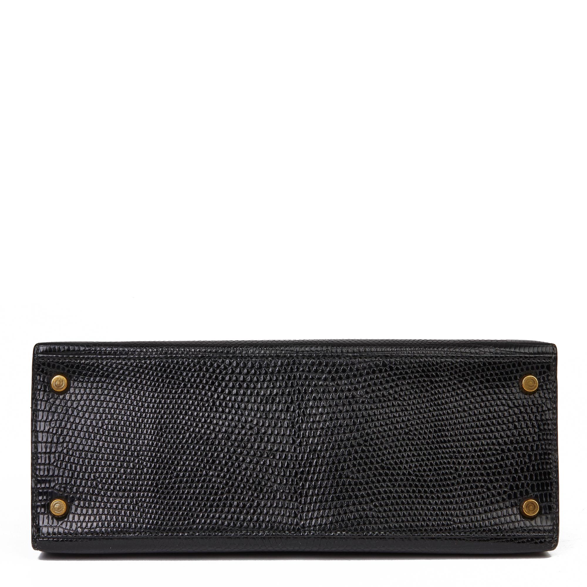 De las mujeres Hermès Black Lizard Leather Vintage Kelly 28cm Sellier en venta