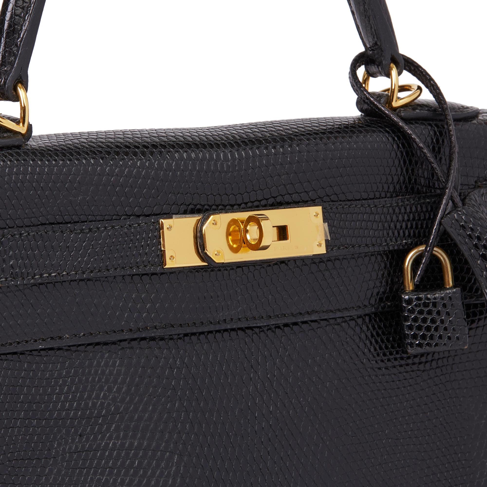 Hermès Black Lizard Leather Vintage Kelly 28cm Sellier en venta 1