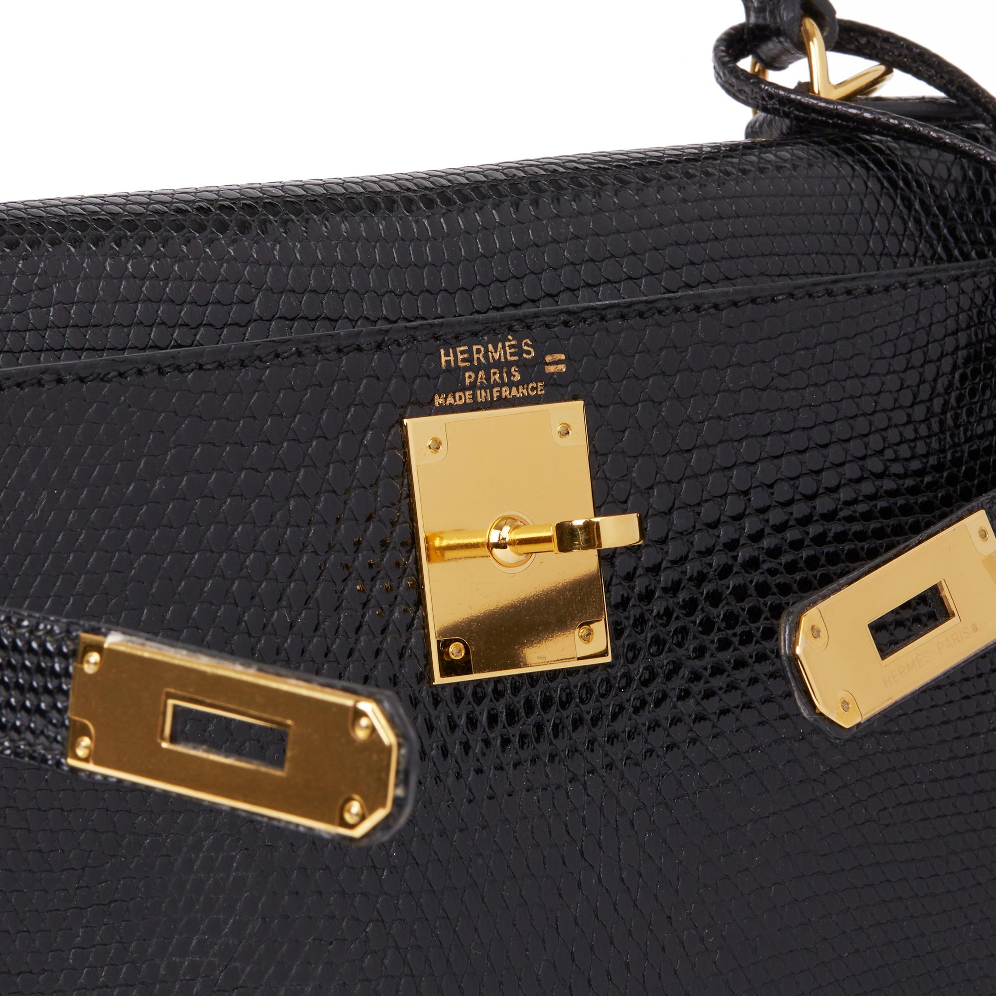 Hermès Black Lizard Leather Vintage Kelly 28cm Sellier en venta 2