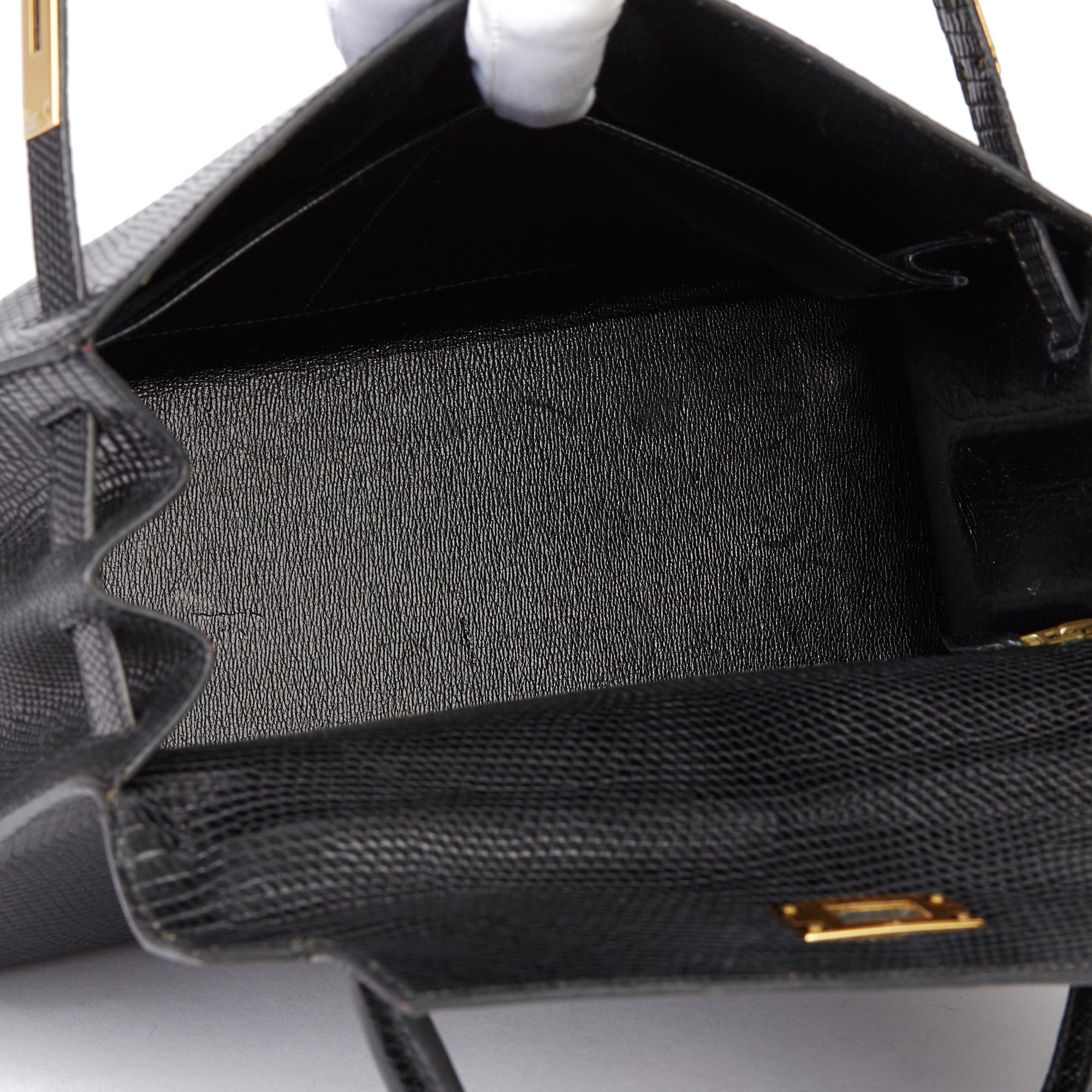Hermès Black Lizard Leather Vintage Kelly 28cm Sellier en venta 4