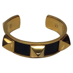 Hermès Black Lizard Matador Studded Gold Cuff