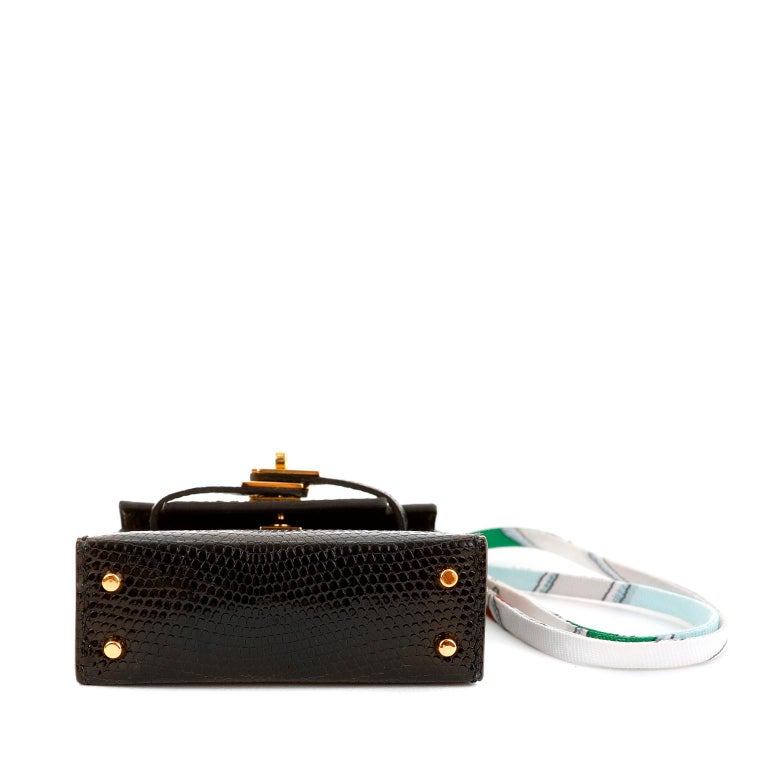 Hermès Black Lizard Micro Kelly Bag Charm with Twilly For Sale at 1stDibs