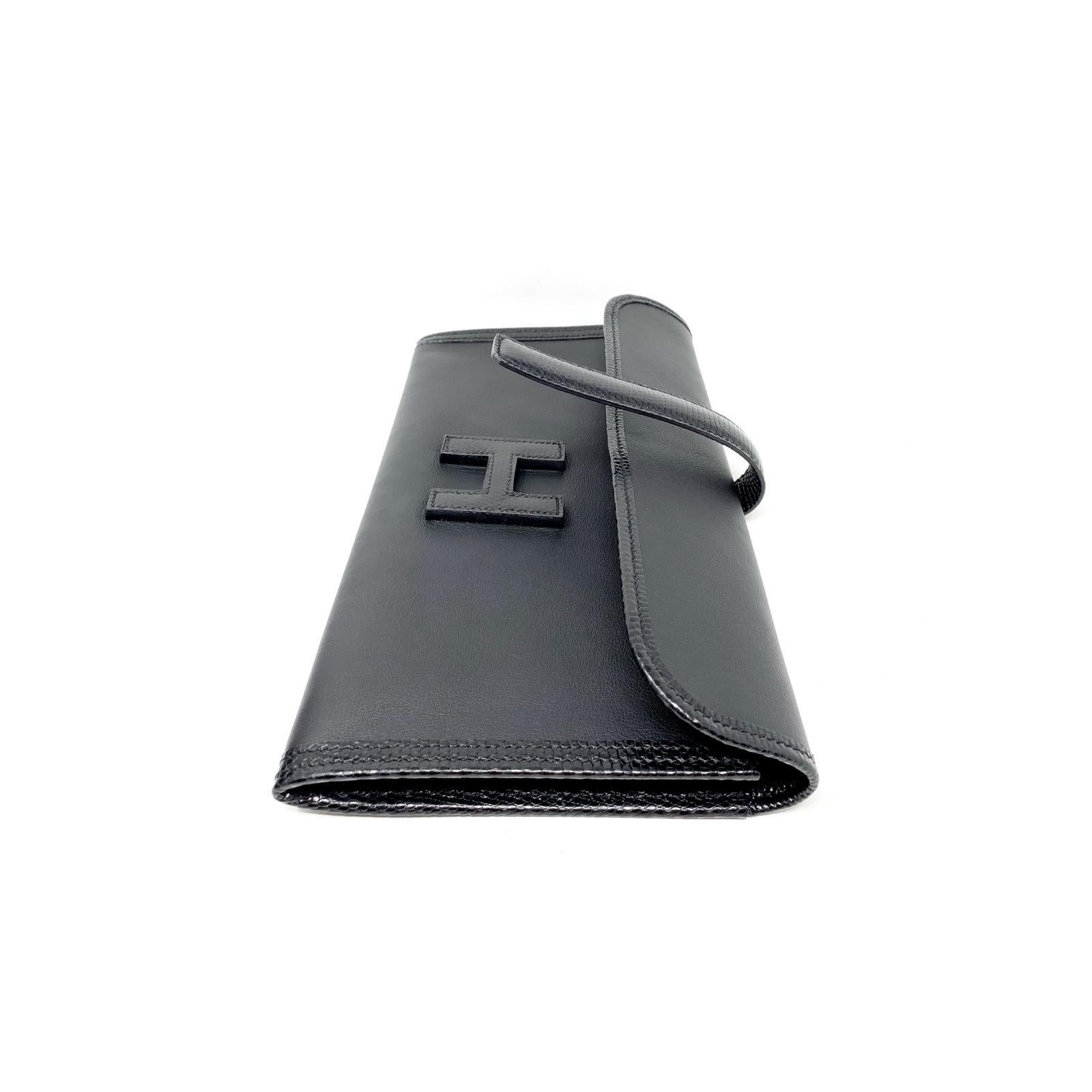 Hermès Black Lizard & Swift Jige Clutch Bag, 2019 In Excellent Condition In Milan, IT