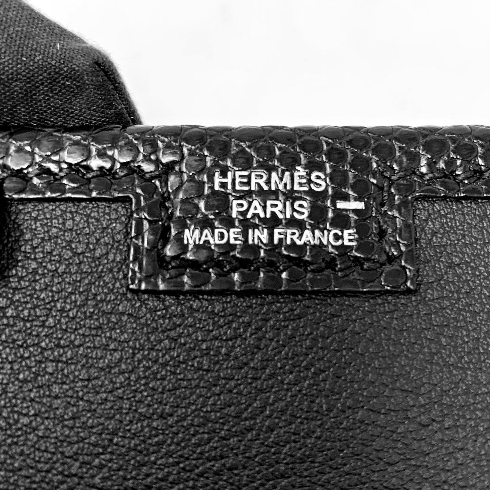 Women's or Men's Hermès Black Lizard & Swift Jige Clutch Bag, 2019
