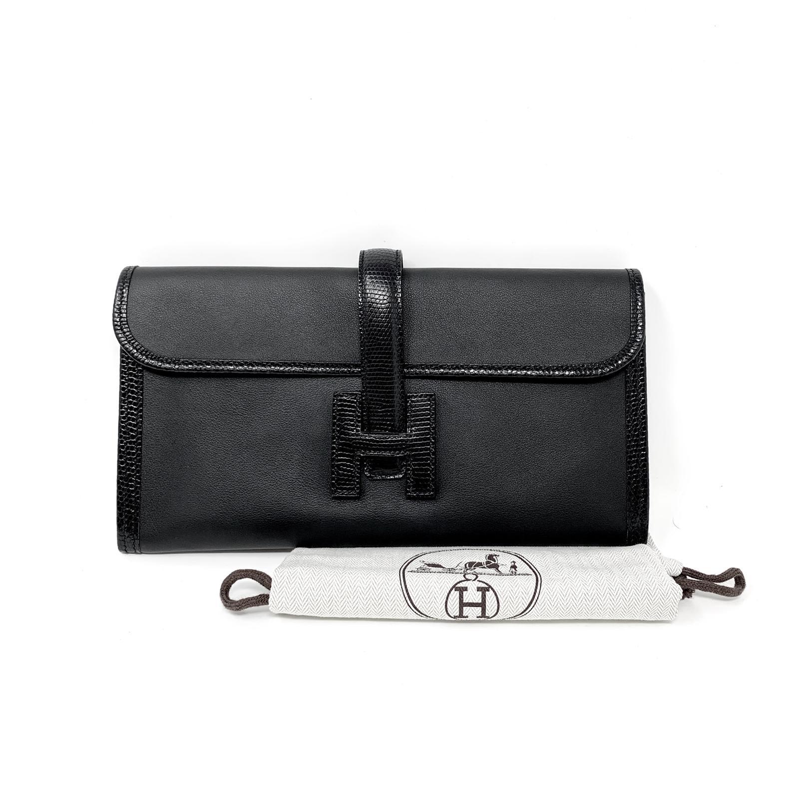 Hermès Black Lizard & Swift Jige Clutch Bag, 2019 2