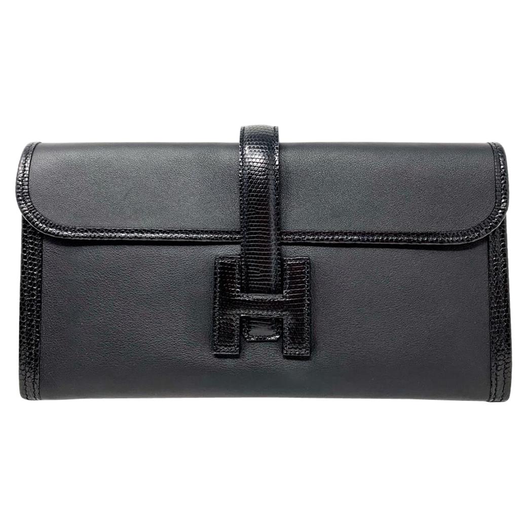Hermès Black Lizard 
Swift Jige Clutch Bag, 2019