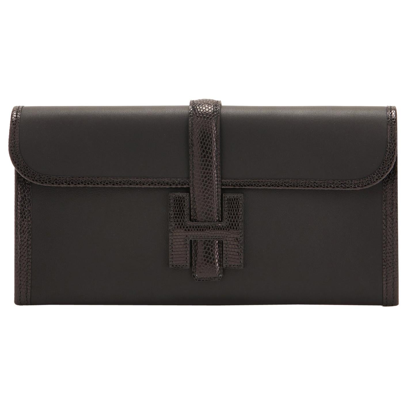 Hermès Jige Touch 29 Clutch Bag In Black Ombre Swift Lizard