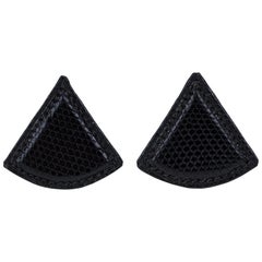 Retro Hermes Black Lizard Triangle Earrings