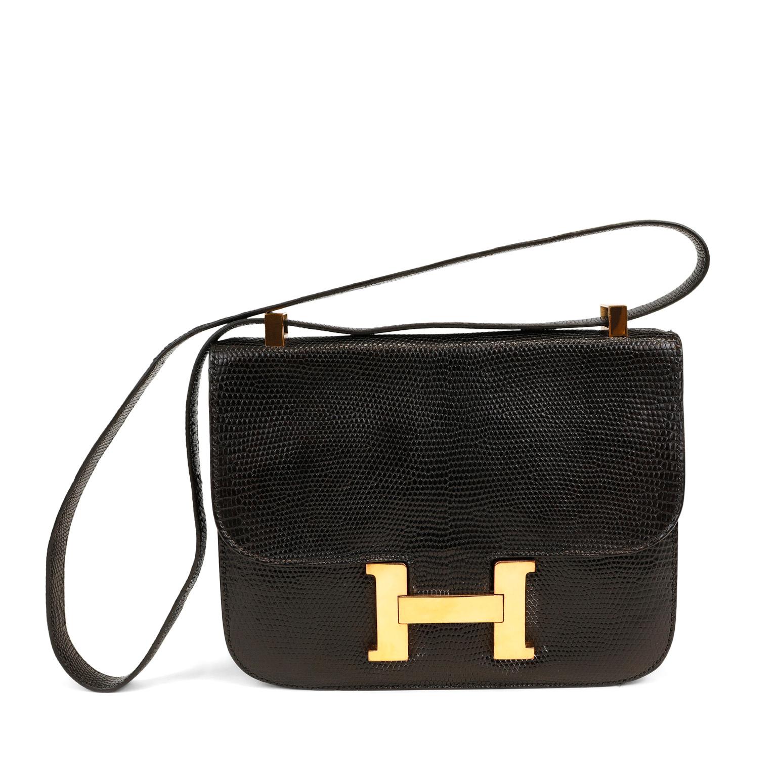  Hermès Black Lizard Vintage Constance Pour femmes 