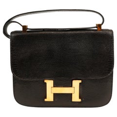 Hermès Schwarze Eidechse Vintage Constance