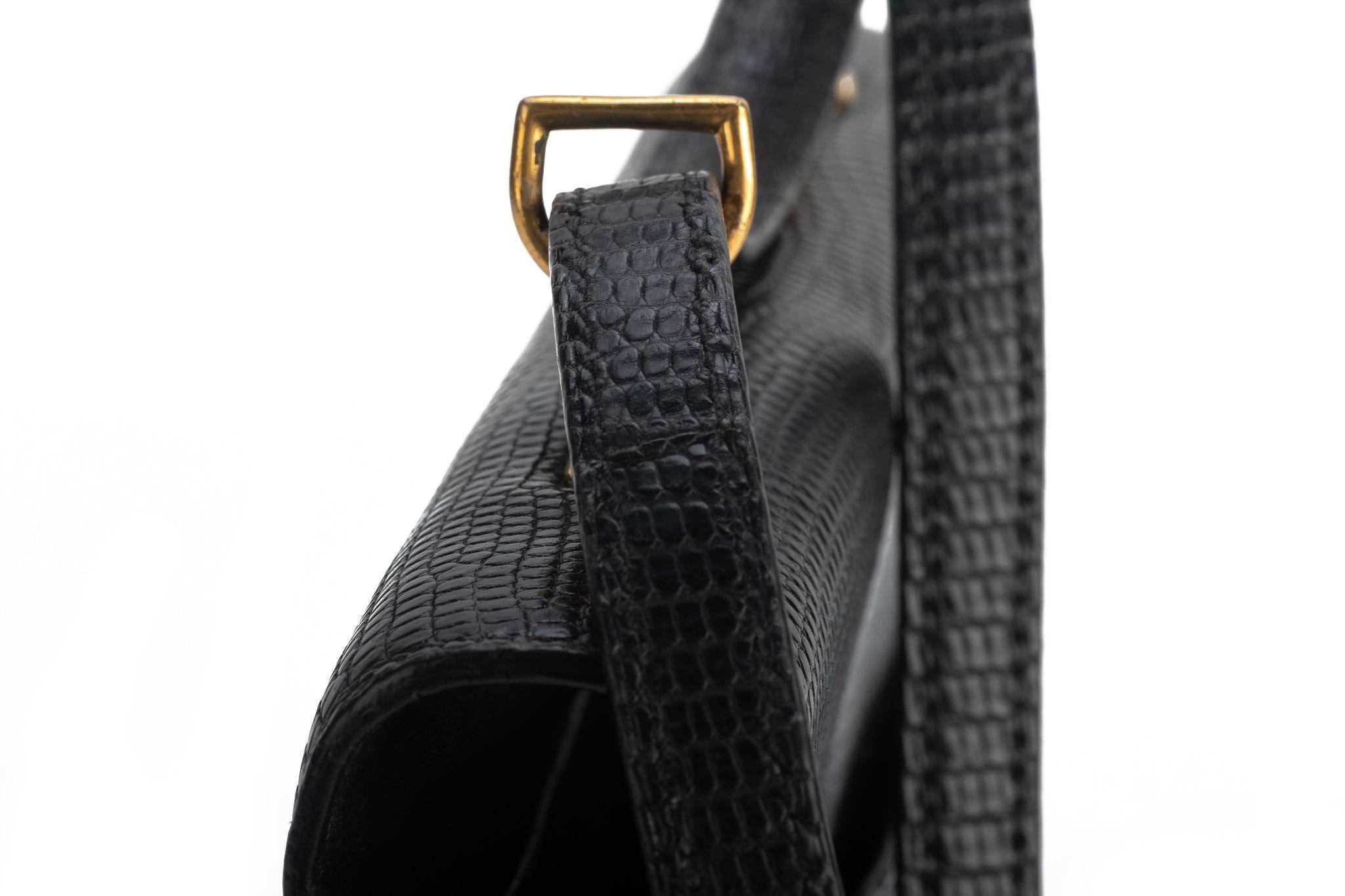 Hermes Black Lizard Vintage Shoulder Bag For Sale 7