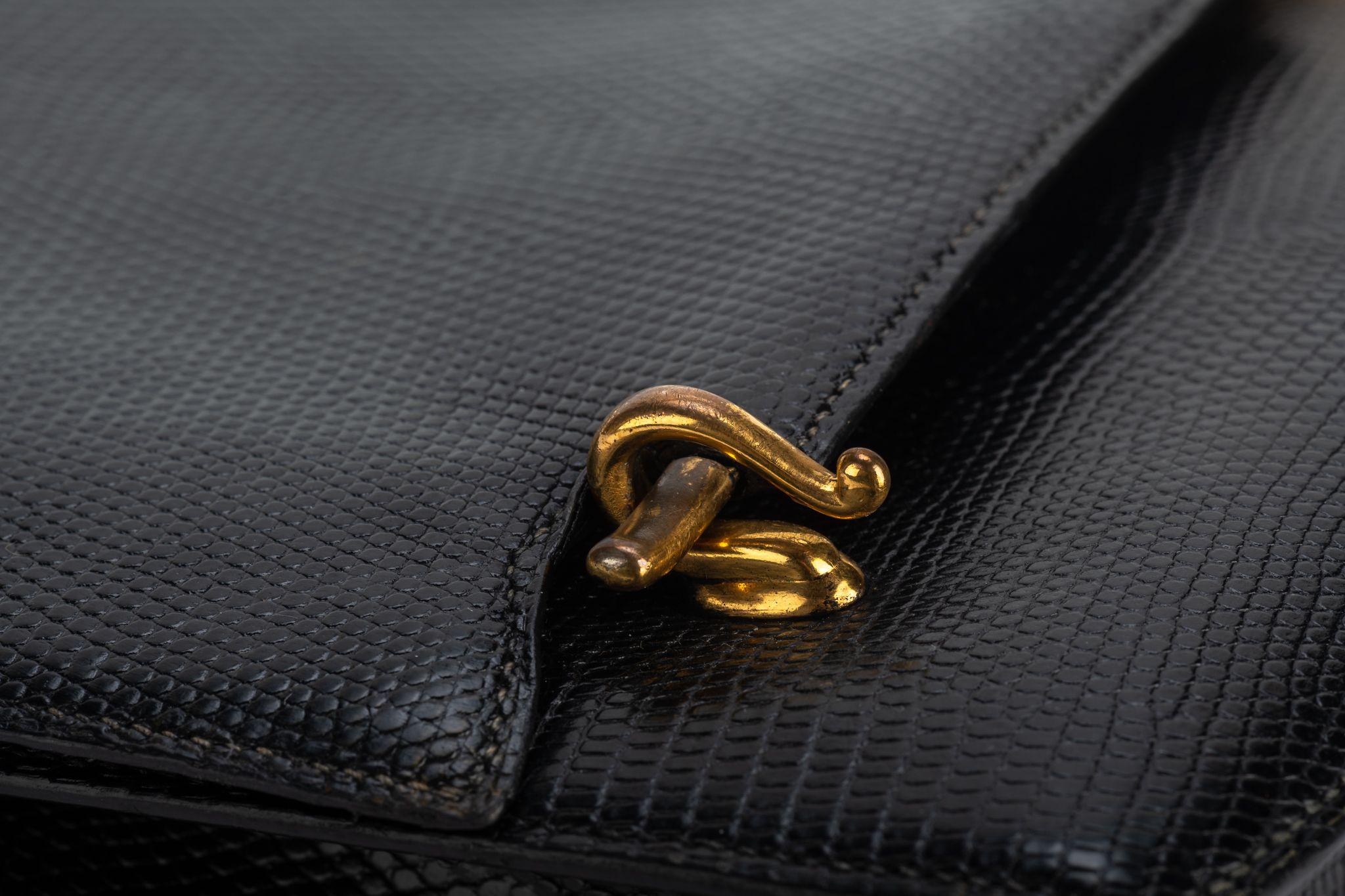 Hermes Black Lizard Vintage Shoulder Bag For Sale 9