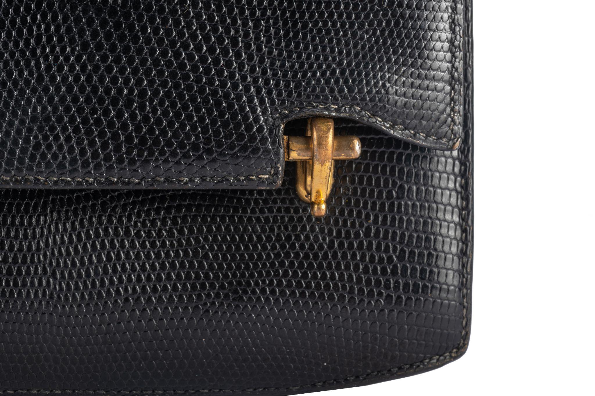 Hermes Black Lizard Vintage Shoulder Bag For Sale 3