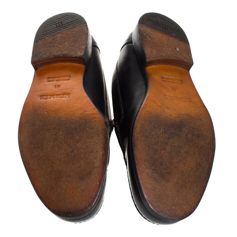 Men's Hermes Black Logo Embossed Leather Slip On Loafers Size 41