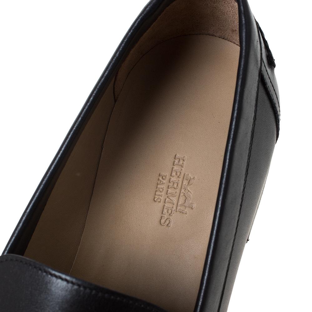Hermes Black Logo Embossed Leather Slip On Loafers Size 41.5 2