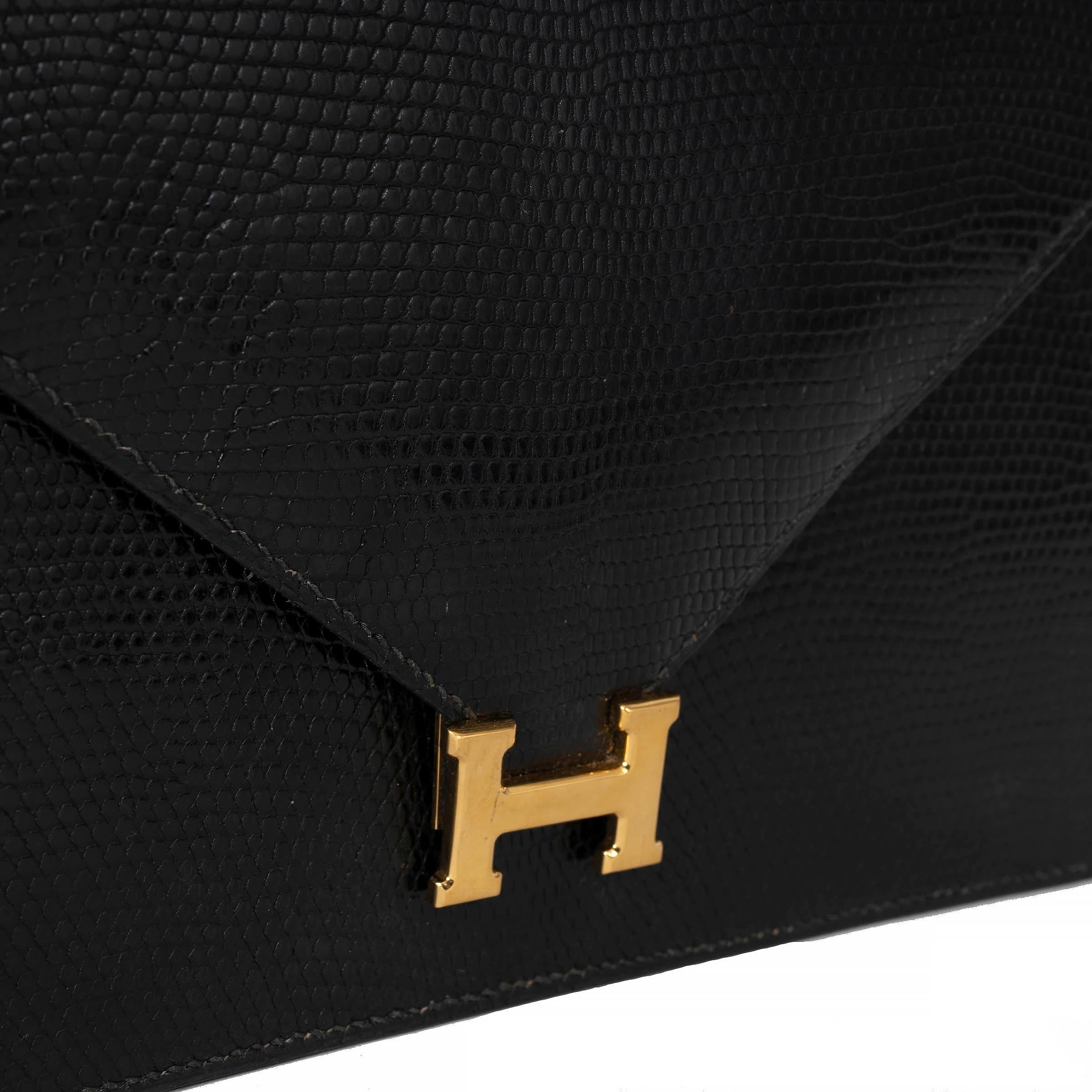 HERMES noir LYDIE LIZARD Pochette Sac à bandoulière en vente 1