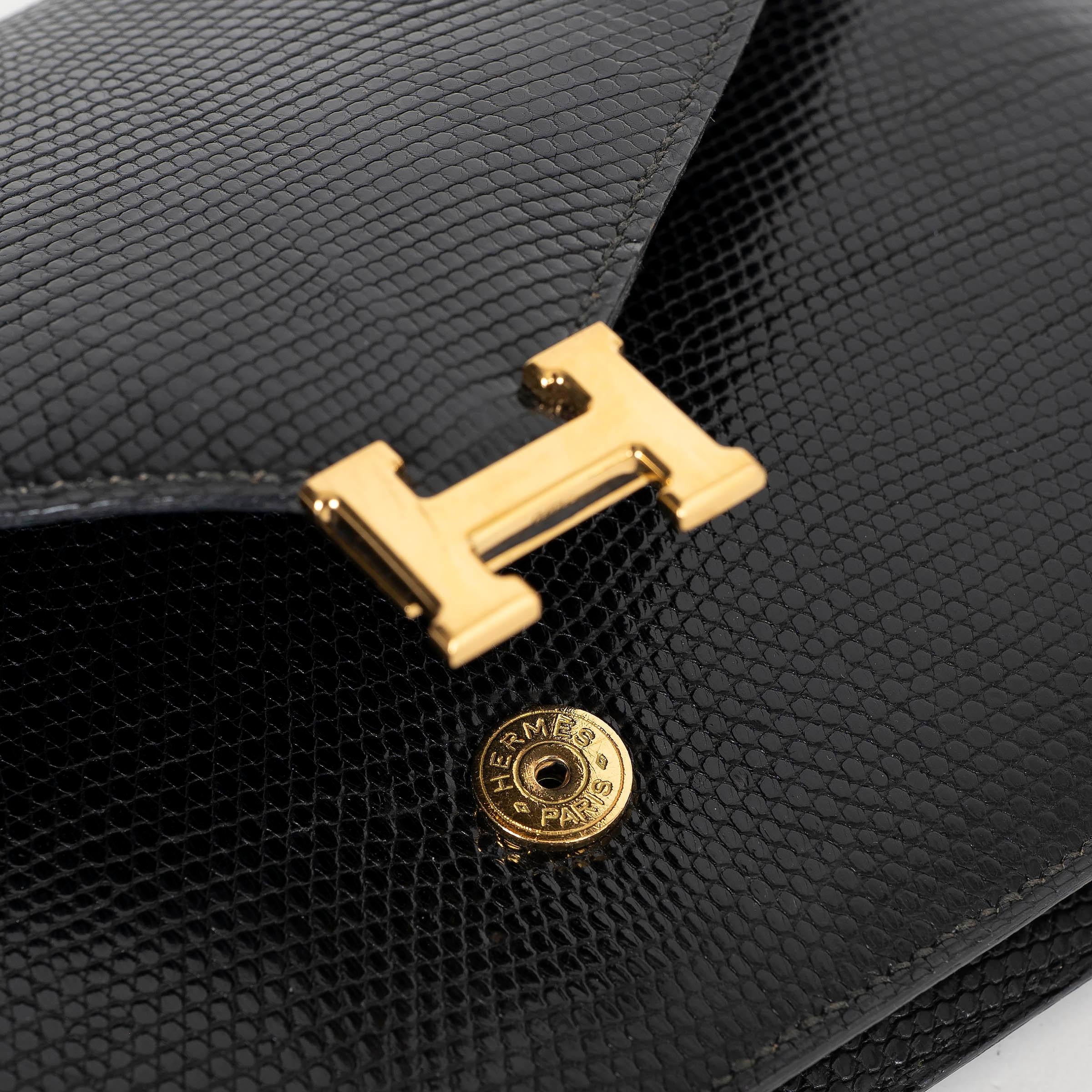 HERMES noir LYDIE LIZARD Pochette Sac à bandoulière en vente 3