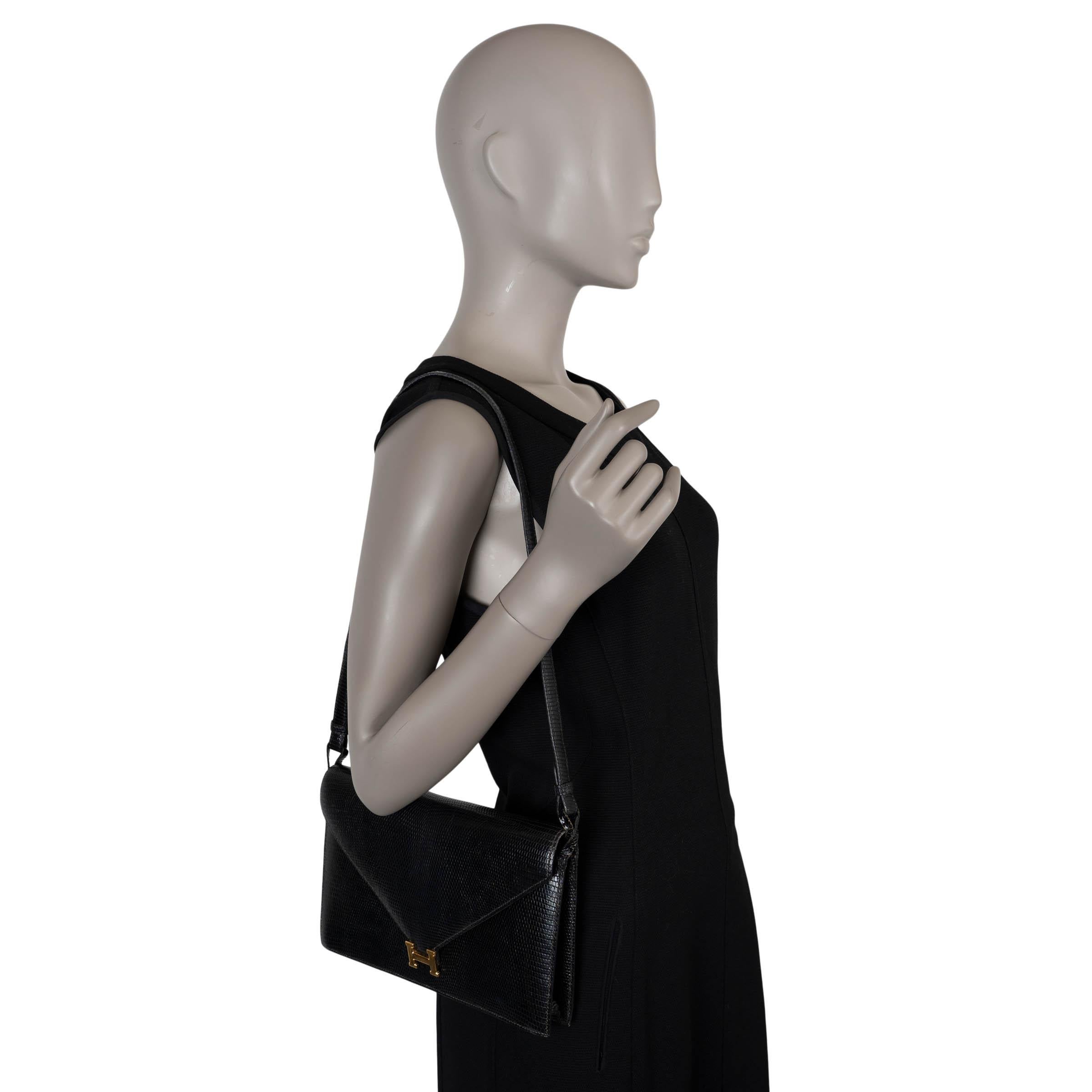 HERMES noir LYDIE LIZARD Pochette Sac à bandoulière en vente 4