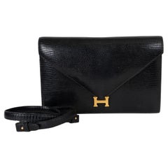 HERMES black LYDIE LIZARD Clutch Shoulder Bag