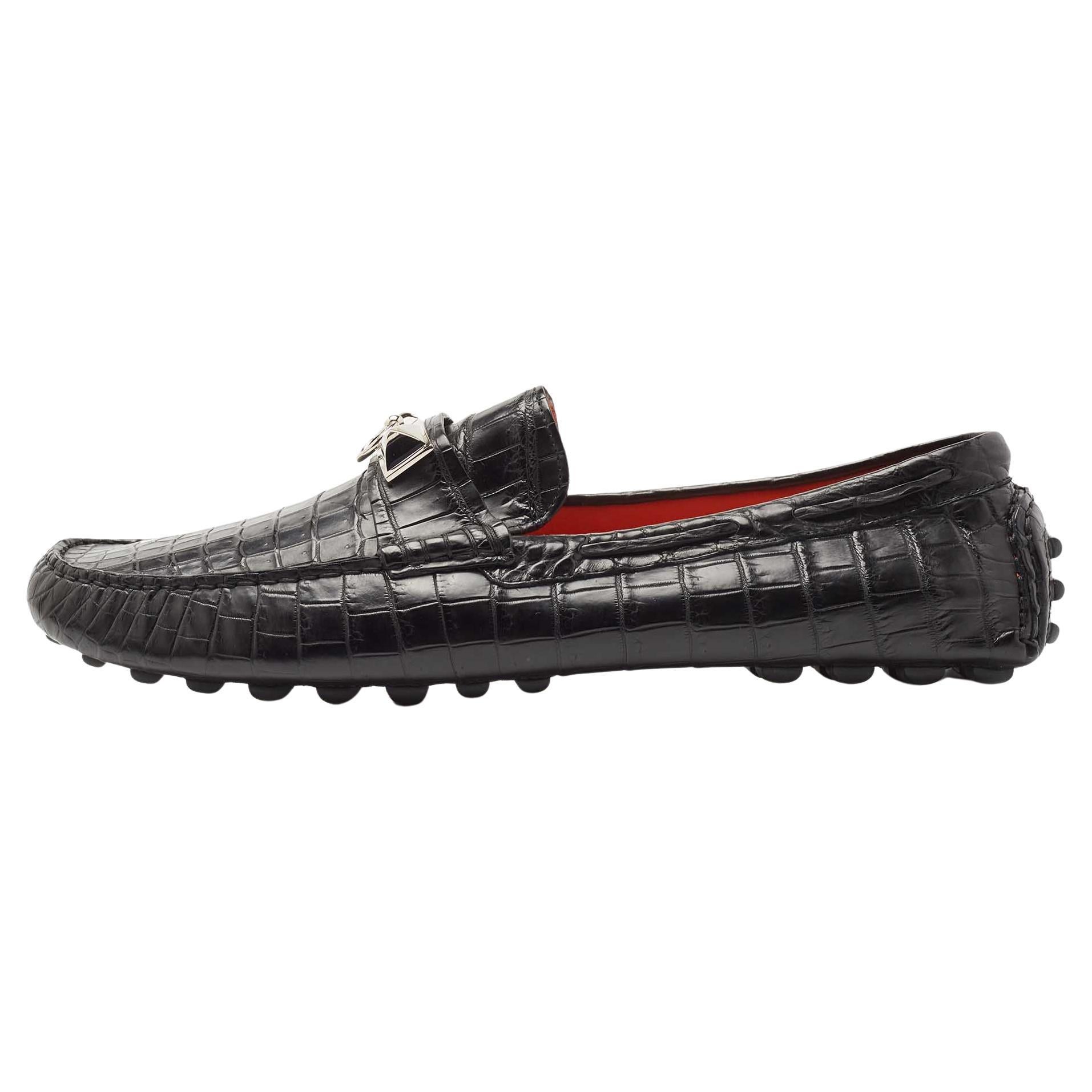 Hermes black crocodile loafers