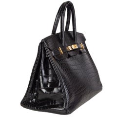 HERMES black Matt Porosus crocodile & DIAMOND BIRKIN 35 Bag