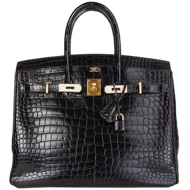 HERMES black Matt Porosus crocodile and DIAMOND BIRKIN 35 Bag at ...